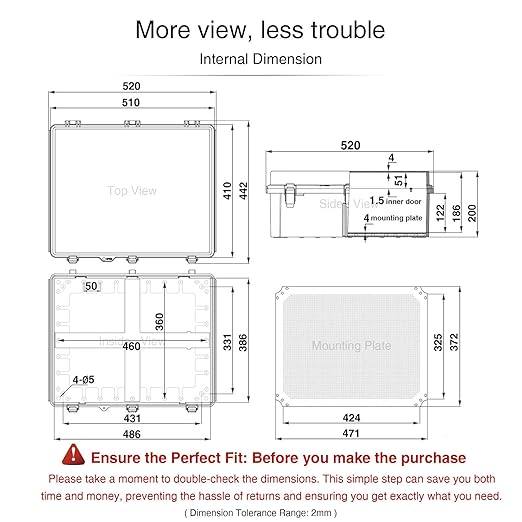 QILIPSU Waterproof Junction Box IP67 Outdoor Plastic Electrical Project Enclosure Weatherproof with Inner Door, Mounting Plate, Wall Brackets, Hinged Grey Cover 20"x16.1"x7.9" -D