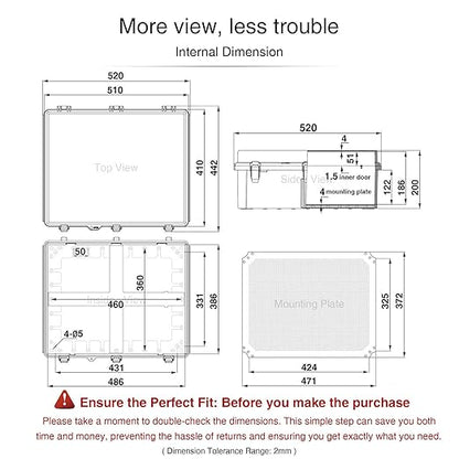 QILIPSU Waterproof Junction Box IP67 Outdoor Plastic Electrical Project Enclosure Weatherproof with Inner Door, Mounting Plate, Wall Brackets, Hinged Grey Cover 20"x16.1"x7.9" -D