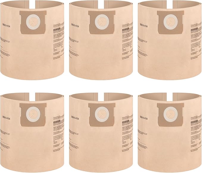 DEWALT DXVA19-4104 Dust Filter Bags, High Efficiency Replacement Bags for DEWALT Wet Dry Vac 5-8 Gallon, Wet Dry Vac Accessories, Dust Collection Bag Vacuum Bag