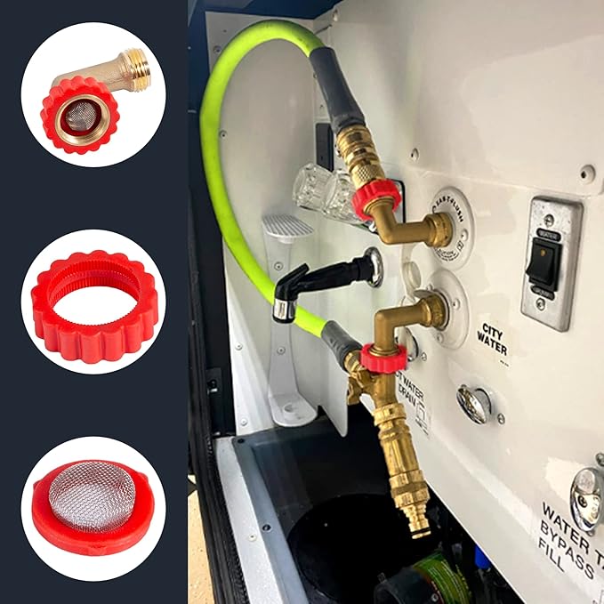 Lead-Free Brass 90 Degree Hose Saver,90°Hose Elbow Fitting Quick Swivel Connect Adapter,Thread Size 3/4" Connectors,Hose Protector with Water Filter（1 Pc）