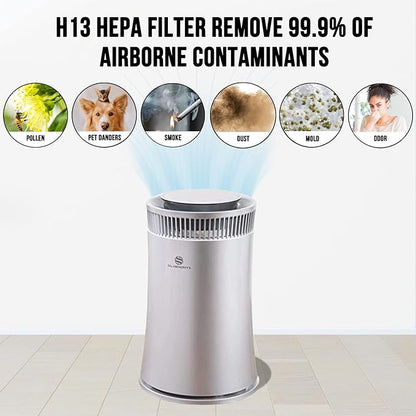Air Purifier for Home Large Room – 5-in-1 HEPA Filter System, Covers Up to 500 Sq Ft for New Home for Allergies, Pets, Smoke, Remove Dust & Odor, Quiet, High Filtration Efficiency – SILVERONYX, Silver