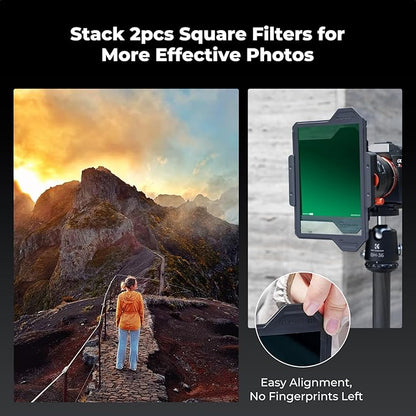 K&F CONCEPT X PRO Square Filters Holder System Kit (Filter Holder + 95mm Circular Polarizer + Square GND8 Filter + ND1000 + 4 Filter Adapter Rings) for Camera Lens