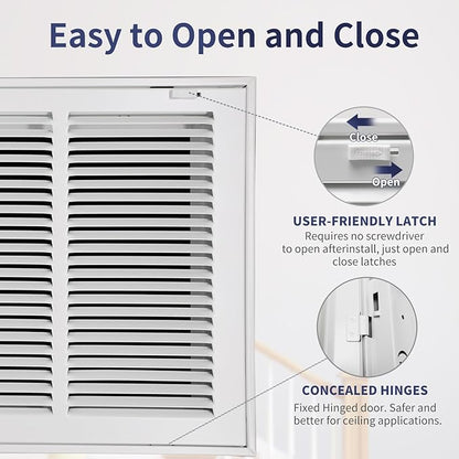 24"W x 12"H [Duct Opening Size] Steel Return Air Filter Grille - Removable Face/Door for 1 inch Filters -HVAC Vent Cover Grill - White [Outer Dimensions: 26 5/8"W X 14 5/8"H]