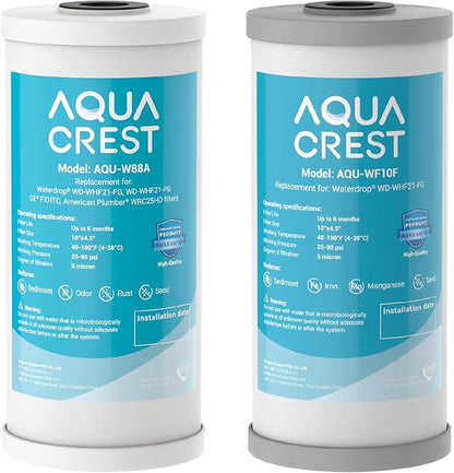 AQUA CREST 10"x 4.5" Whole House Carbon Water Filter, Iron & Manganese Reducing Cartridge for Well Water, Replacement for GE GXWH40L, FXHTC, Ispring, Culligan® RFC-BBSA, Whirlpool®, 5 Micron
