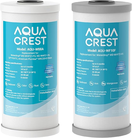 AQUA CREST 10"x 4.5" Whole House Carbon Water Filter, Iron & Manganese Reducing Cartridge for Well Water, Replacement for GE GXWH40L, FXHTC, Ispring, Culligan® RFC-BBSA, Whirlpool®, 5 Micron