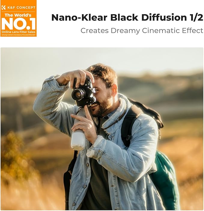 K&F CONCEPT 55mm Black Diffusion 1/2 Filter Mist Cinematic Effect Filter with 18 Multi-Layer Coatings for Video/Vlog/Portrait Photography (K-Series)