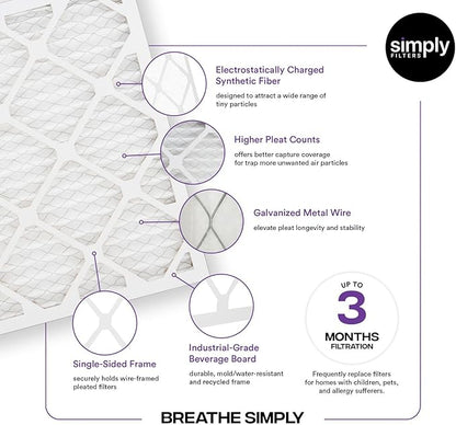 Simply 20x24x1 Air Filter, Merv 13, 6 Pack, For Home AC Furnace & HVAC (Actual Size: 19.75"x23.75"x0.75") DUST, Pet, & Allergy Control