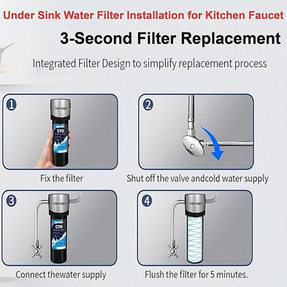 Vortopt Q7 Under Sink Water Filter System,Reduces Chlorine,Lead,Bad Taste & Odor,Under Counter Water Filter Direct Connect to Kitchen Faucets,NSF/ANSI 372/42 Certified,2 Year.