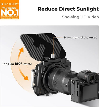 K&F CONCEPT Mini Matte Box +ND4+ND32 Filters Kit, DSLR Matte Box with Carbon Fiber Top Flag Square Filters Trays with 67/72/77/82/95mm Adapter Rings, for 4x5.65 Square UV ND Effect Filter