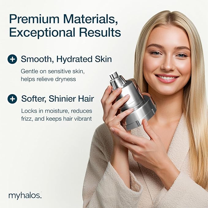 MyHalos® Filtered Shower Head for Hard Water Filter - High Pressure, Removes Chlorine - Shower Head Filter for Hard Water Softener Showerhead, Easy Install, For Hair & Skin, Filtering (Black)
