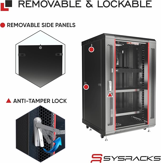 Sysracks 15U Wall Mount Server Rack Cabinet, 19” Locking Network Rack, 24” Deep, Glass Door, with Fan, PDU and Shelf