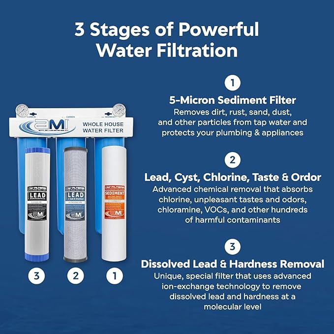 Applied Membranes Inc. 3-Stage Whole-House Water Filter System, (#)-Inch Lead Filter Cartridges