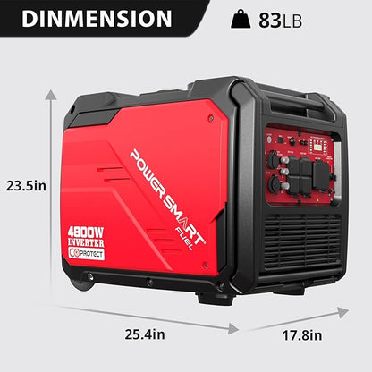 PowerSmart 4800-Watt Portable Inverter Generator with Electric Start, Super Quiet，Wheel Handle Kit, CO Protect, RV Ready, Parallel Capable Included, EPA Compliant