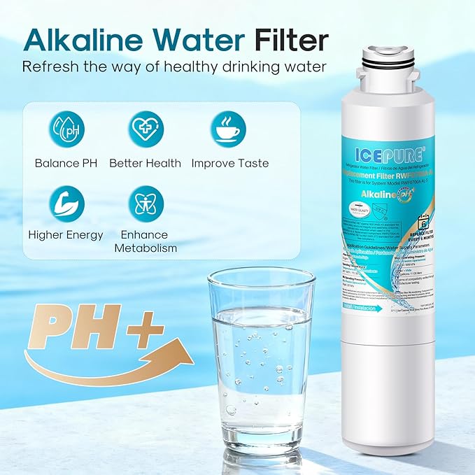 ICEPURE Alkaline DA29-00020B Refrigerator Water Filter Replacement for Samsung HAF-CIN/EXP HAF-CIN, DA29-00020A/B, DA29-00020B-1, 46-9101, RF28HMEDBSR, RF263BEAESR, HDX FMS-2, Enhances PH, 1Pack