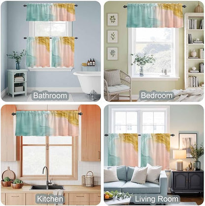 Kitchen Window Curtains Valance and Tier Set, Abstract Desert Mountains Rod Pocket Tier Curtain Valance Set, Modern Minimalist Art Light Filtering Cafe Curtains for Bedroom Living Room
