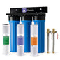 iSpring WGB32B-DS+AHPF12MNPT16X2 Anti-Scale Whole House Water Filter System w/ 3/4'' Push-Fit Stainless Steel Hose Connectors, Reduces Sediment, Scale, Chlorine, Corrosion Water Descaler Filter