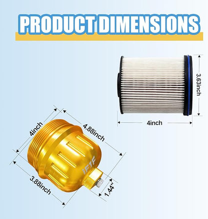 iFJF TP1015 Fuel Filter and 134001 Housing Cap Replacement for Duramax 6.6L 2017-2024 Chevy Silverado/GMC Sierra 2500HD 3500HD L5P Diesel Engine (Gold Cap)