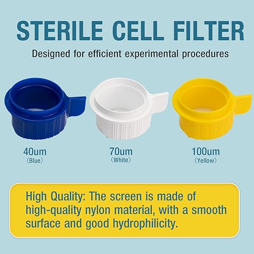 PEKYBIO 40um 70um 100um Cell Strainer Set, Stackable Handle Filter Screen with Nylon Screen Mesh and Polypropylene Frame, Sterile Cell Filter in Individual Blister Packaging, 3 Pcs