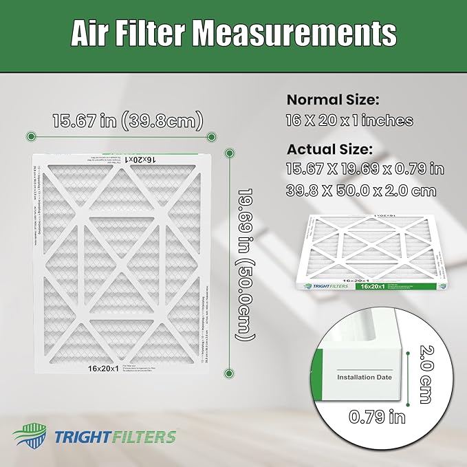 16x20x1 Air Filter 4 Pack, Durable MERV 8 Pleated Home HVAC AC Furnace Filters, Lightweight Compact Air Conditioner Filter Replacement