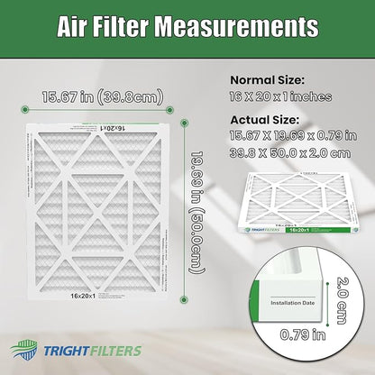 16x20x1 Air Filter 4 Pack, Durable MERV 8 Pleated Home HVAC AC Furnace Filters, Lightweight Compact Air Conditioner Filter Replacement