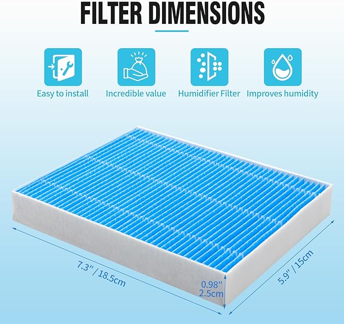 DerBlue 8pcs Wick Replacement Filter and 4pcsTop Fill Humidifier Replacement Filters Compatible with Superior 6000S Smart Evaporative Humidifier,high efficiency filter can last more than 6 months