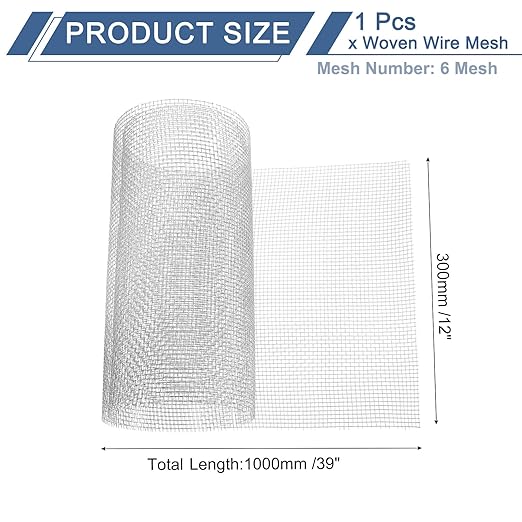 uxcell 6 Mesh 39" x 12" Woven Wire Mesh, 304 Stainless Steel Air Vent Filter Screen, Window Screen Mesh for DIY Projects Vents Cover Filtration Animals Fence