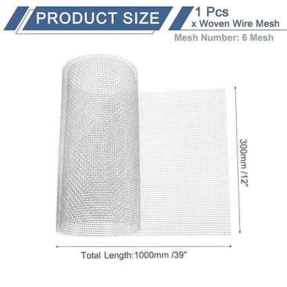 uxcell 6 Mesh 39" x 12" Woven Wire Mesh, 304 Stainless Steel Air Vent Filter Screen, Window Screen Mesh for DIY Projects Vents Cover Filtration Animals Fence