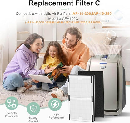 IAF-H-100C Replacement Filter, Compatible with Idy-lis IAP-10-200, IAP-10-280 Air Purifiers, 2 H13 True HEPA Filters + 4 Activated Carbon Pre-filters