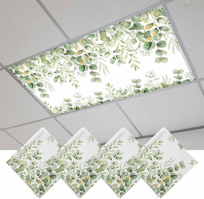 Fluorescent Light Covers for Ceiling Lights Sage Green Eucalyptus Leaves Magnetic Light Filters 4 Pack 4x2 ft Nature Leaf Plant Ceiling Lights Cover for Classroom Office School Home Drop Lamp Decor