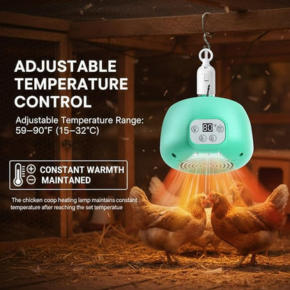 Enhon 1 Set Chicken Coop Heater, Timing Heat Lamp for Chickens, Smart Temperature Control Chicken Brooder Heater Greenhouse Warmer, 5 Ft Ultra Long Cable Reptile Heating Lamp for Chicks Duck Dog Cat