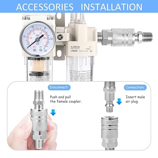 1/4 Inch Compressor Air Filter Pressure Regulator Water-Oil Trap Separator Filter with Lubricator Cup AC2010-02
