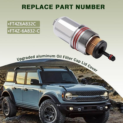 Aluminium Oil Filter Cap Cover Compatible With Ford Lincoln Vehicle Fusion F150 Bronco Edge Explorer 2015-2021, Aviator Continental MKX MKZ 2016-2022, Replace#FT4Z6A832C FT4Z-6A832-C