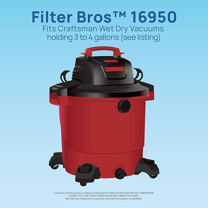 Filter Bros 16950 HEPA Replacement Filter Fits Craftsman Shop Vacuums 3-4 Gal
