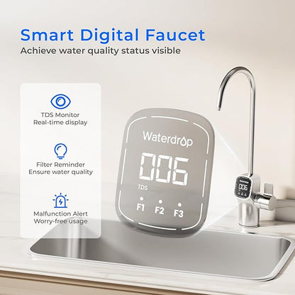 Waterdrop X8-Basic Reverse Osmosis System, NSF/ANSI 42&58&372 Certified, 800 GPD Tankless RO Water Filter, 9-Stage Filtration Undersink RO Filtration System, 2:1 Pure to Drain, Reduce PFAS, BPA Free