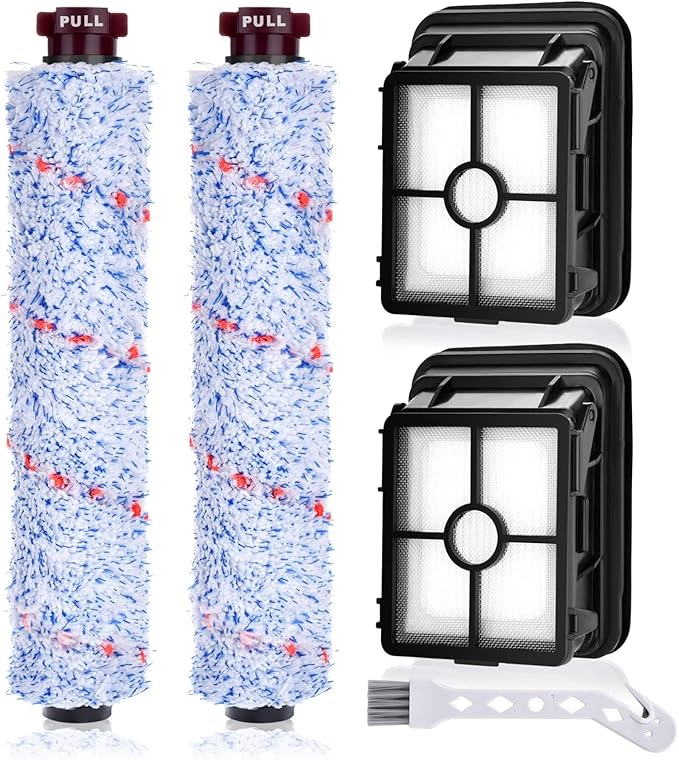 2 Pack 1868 Multi-Surface Brush Roll + 2 Pack 1866 Vacuum Filter, Replacement Parts Compatible with Bissell CrossWave 1785A 2306A 3888A Vacuum Cleaner, Compare to Part 1608683 160-8683 1608684