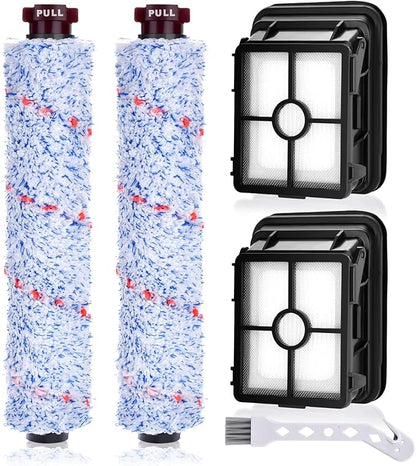 2 Pack 1868 Multi-Surface Brush Roll + 2 Pack 1866 Vacuum Filter, Replacement Parts Compatible with Bissell CrossWave 1785A 2306A 3888A Vacuum Cleaner, Compare to Part 1608683 160-8683 1608684