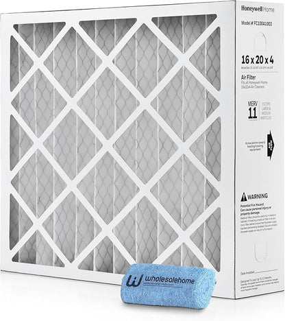 16x20x4 Air Filter Replacement MERV 11, FC100A1003 Pleated HVAC AC Furnace Filters with Wholesalehome Cleaning Cloth, (Actual Size: 15.94 x 19.75 x 4.38 Inches)