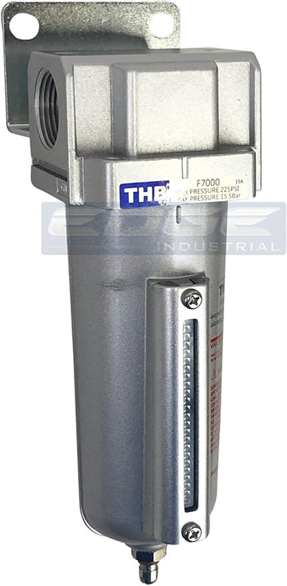 HEAVY DUTY INDUSTRIAL RATED HIGH FLOW PARTICULATE FILTER, IN-LINE WATER TRAP FOR COMPRESSED AIR LINE SYSTEMS, 5 MICRON WITH METAL BOWL (1/2" NPT, 5oz)