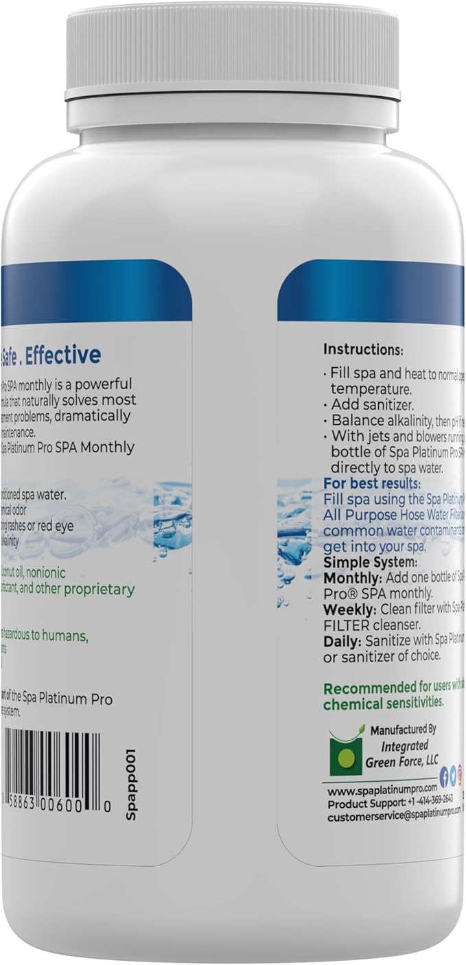Spa Platinum Pro Natural Hot Tub Treatment – Fast Acting Cloudy Water Solution – Six Months Supply – Keep Spa Water Clear, Balanced & Fresh | Easy-to-Use Hot Tub Water Treatment – (8 oz x Pack of 6)