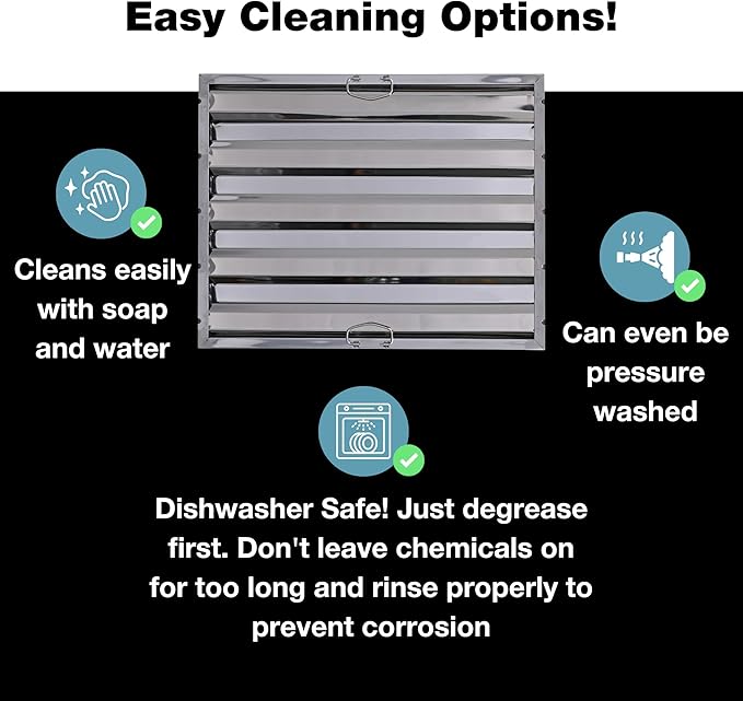 20" x 25" Stainless Steel Commercial Hood Filter – Dishwasher Safe, Welded Baffle Grease Trap with Drop Handles – Easy Installation & Durable Grease Fire Prevention Filter