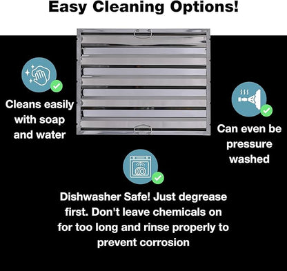 20" x 25" Stainless Steel Commercial Hood Filter – Dishwasher Safe, Welded Baffle Grease Trap with Drop Handles – Easy Installation & Durable Grease Fire Prevention Filter