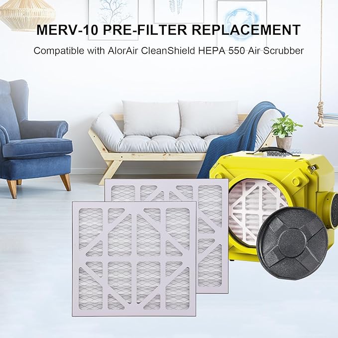 GreeSuit 5 Pack MERV-10 Pre-Filter Replacement Compatible with AlorAir CleanShield HEPA 550 Air Scrubber and Abestorm HEPA 550 Air Scrubber - 5 Pack