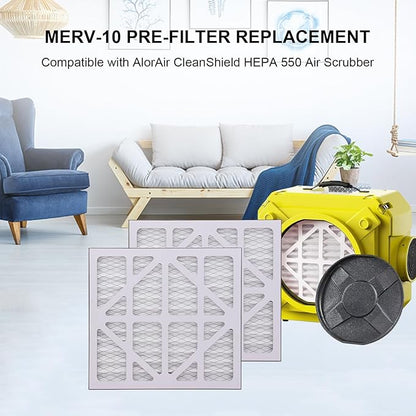 GreeSuit 5 Pack MERV-10 Pre-Filter Replacement Compatible with AlorAir CleanShield HEPA 550 Air Scrubber and Abestorm HEPA 550 Air Scrubber - 5 Pack