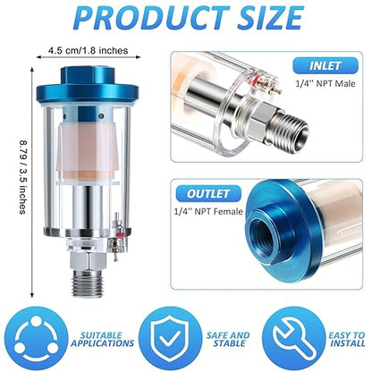 Mudder 14 Pcs Compressed Air Filter Water Oil Separator 1/4 Inch NPT Inlet and Outlet Airbrush Filter Moisture Separator for Air Line Compressor Fitting, 90 PSI