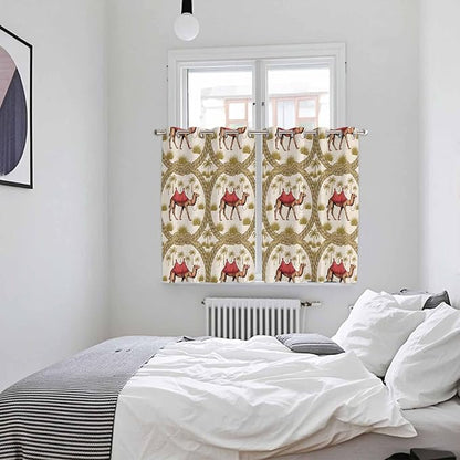 2 Panel Kitchen Cafe Curtains, Camels Palm Trees Sunlight Filtering Nature Air Through, Window Decor Tier Curtains for Living Room 104W x 72L inch Desert Date Coconut Trees Leaves Cords Beige