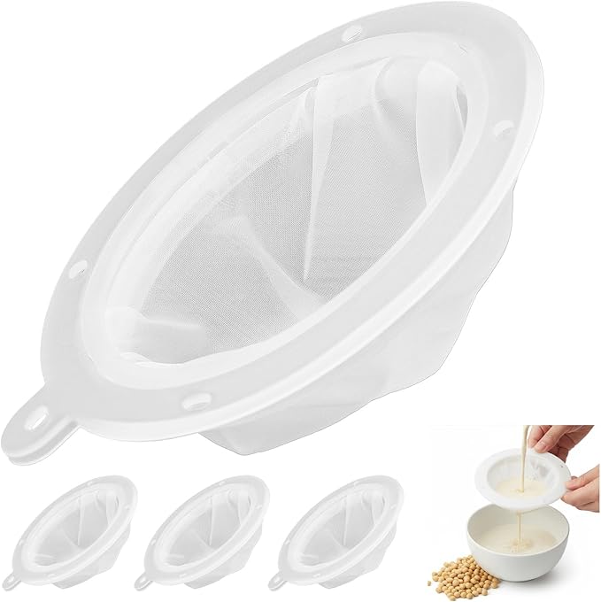TIESOME 4 Pcs 200 Mesh Food Filter Strainer, Oil Strainer for Deep Fryer, Fine Nylon Mesh Sieve for Cooking Oil Milk Juice Wine Cheese Whey Grease Coffee Grease Filter, 5 Inch White