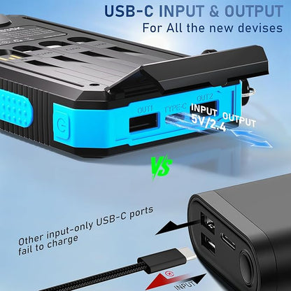 Solar Charger Power Bank 20,000mAh, Portable Charger, 4 Cables 3 Ports Fast Charging External Battery Pack with USB C for Cell Phones, Solar Panel Charger with Dual Flashlight for Camping