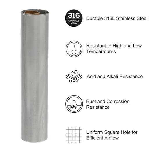 PATIKIL 40" L x 10" W Woven Wire Mesh, 100 Mesh 316L Stainless Steel Air Vent Filter Screen for Window Security Vent Cover Filtration Animals Fence