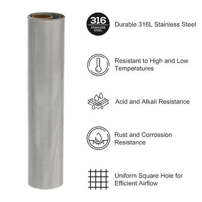 PATIKIL 40" L x 10" W Woven Wire Mesh, 100 Mesh 316L Stainless Steel Air Vent Filter Screen for Window Security Vent Cover Filtration Animals Fence