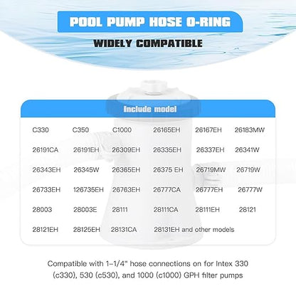 10PCS Hose Connection O-Rings Replacement 10134 Fit for Intex 1-1/4” Hose Connections, Fit for 26719MW, 26719W, 26733EH, 26735EH Filter Pumps Models